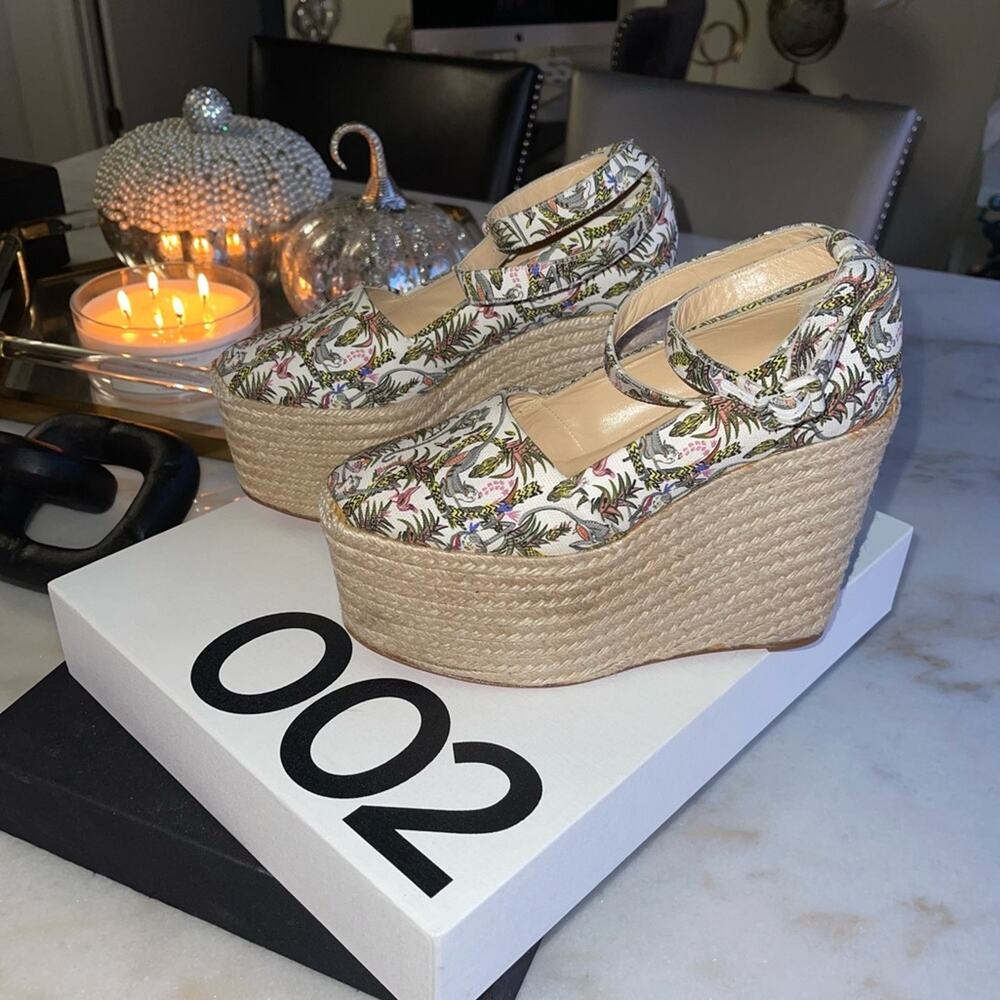 New Christian Louboutin 38 Tropical Jungle Print Espadrille Wedge - Picture 4 of 11